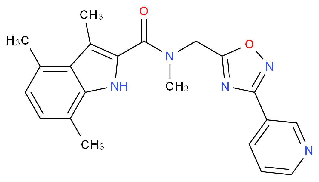 N,3,4,7-tetramethyl-N-{[3-(3-pyridinyl)-1,2,4-oxadiazol-5-yl]methyl}-1H-indole-2-carboxamide_分子结构_CAS_)