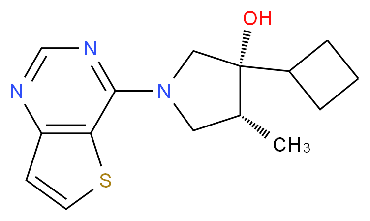 (3R*,4R*)-3-cyclobutyl-4-methyl-1-thieno[3,2-d]pyrimidin-4-ylpyrrolidin-3-ol_分子结构_CAS_)