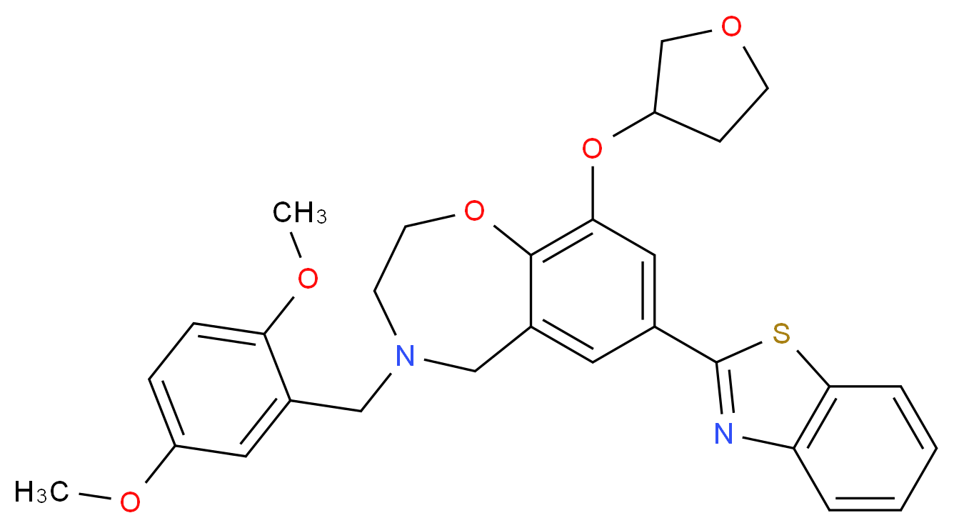 7-(1,3-benzothiazol-2-yl)-4-(2,5-dimethoxybenzyl)-9-(tetrahydro-3-furanyloxy)-2,3,4,5-tetrahydro-1,4-benzoxazepine_分子结构_CAS_)