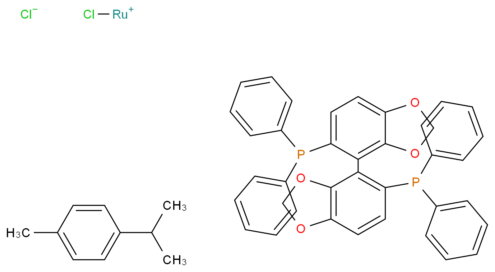 1-methyl-4-(propan-2-yl)benzene chlororutheniumylium {4-[5-(diphenylphosphanyl)-2H-1,3-benzodioxol-4-yl]-2H-1,3-benzodioxol-5-yl}diphenylphosphane chloride_分子结构_CAS_944451-28-9