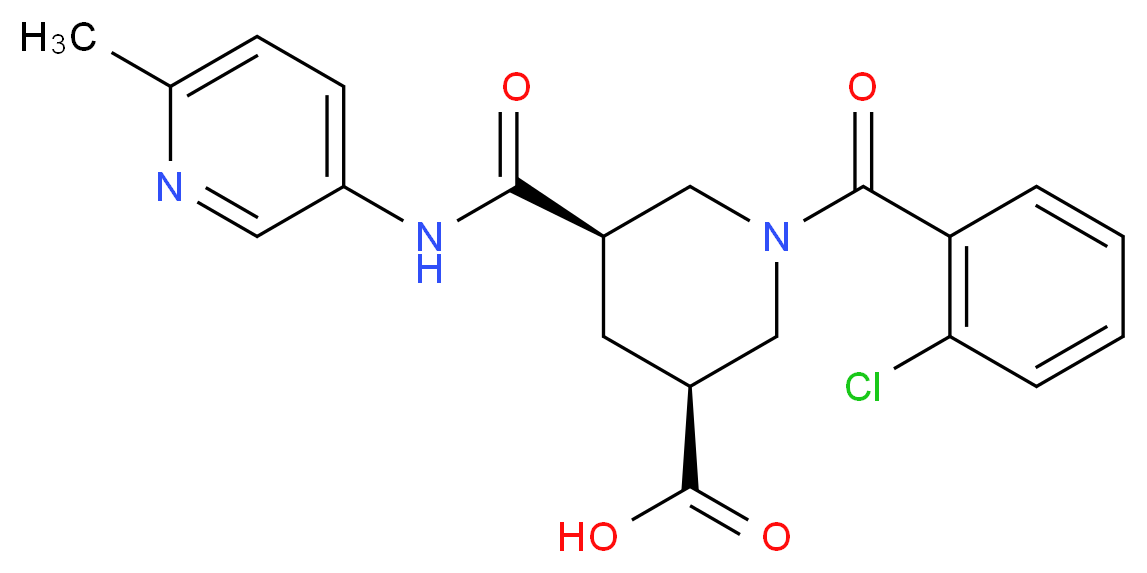 (3S*,5R*)-1-(2-chlorobenzoyl)-5-{[(6-methyl-3-pyridinyl)amino]carbonyl}-3-piperidinecarboxylic acid_分子结构_CAS_)