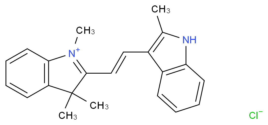 1,3,3-trimethyl-2-[2-(2-methyl-1H-indol-3-yl)ethenyl]-3H-indol-1-ium chloride_分子结构_CAS_3056-93-7