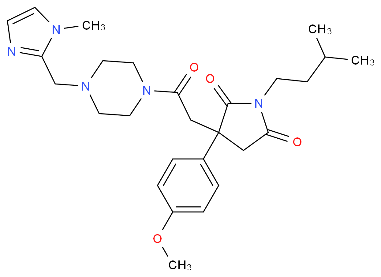3-(4-methoxyphenyl)-1-(3-methylbutyl)-3-(2-{4-[(1-methyl-1H-imidazol-2-yl)methyl]-1-piperazinyl}-2-oxoethyl)-2,5-pyrrolidinedione_分子结构_CAS_)