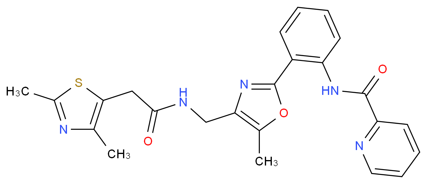 N-{2-[4-({[(2,4-dimethyl-1,3-thiazol-5-yl)acetyl]amino}methyl)-5-methyl-1,3-oxazol-2-yl]phenyl}-2-pyridinecarboxamide_分子结构_CAS_)
