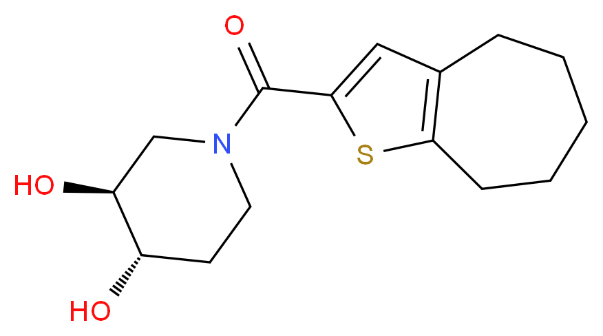 (3S*,4S*)-1-(5,6,7,8-tetrahydro-4H-cyclohepta[b]thien-2-ylcarbonyl)piperidine-3,4-diol_分子结构_CAS_)