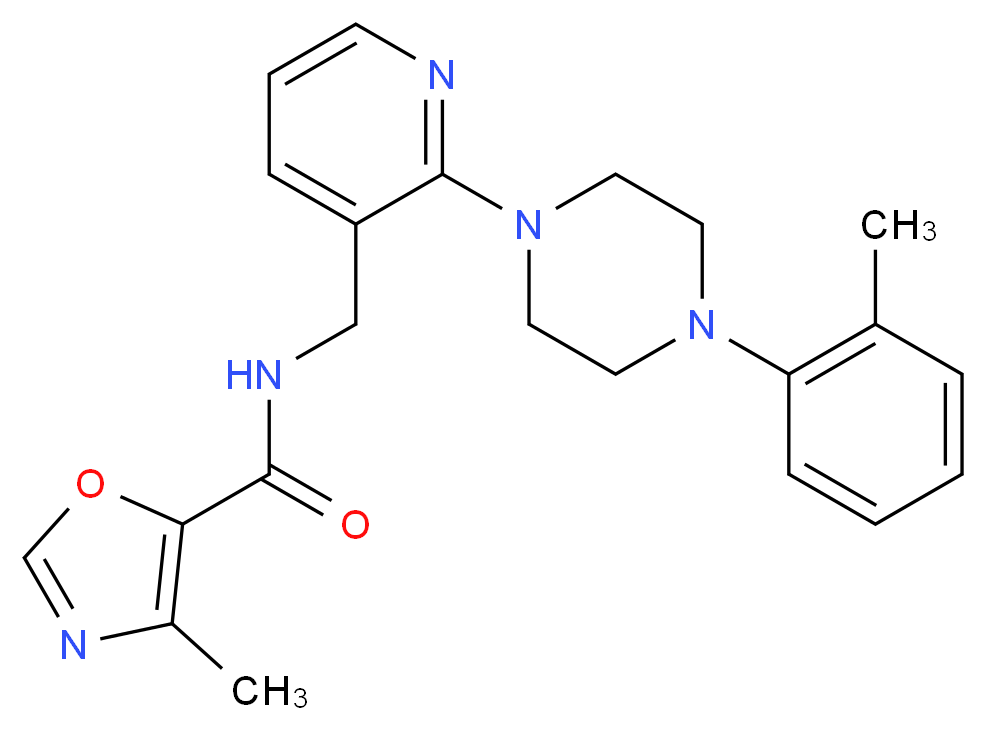 4-methyl-N-({2-[4-(2-methylphenyl)-1-piperazinyl]-3-pyridinyl}methyl)-1,3-oxazole-5-carboxamide_分子结构_CAS_)