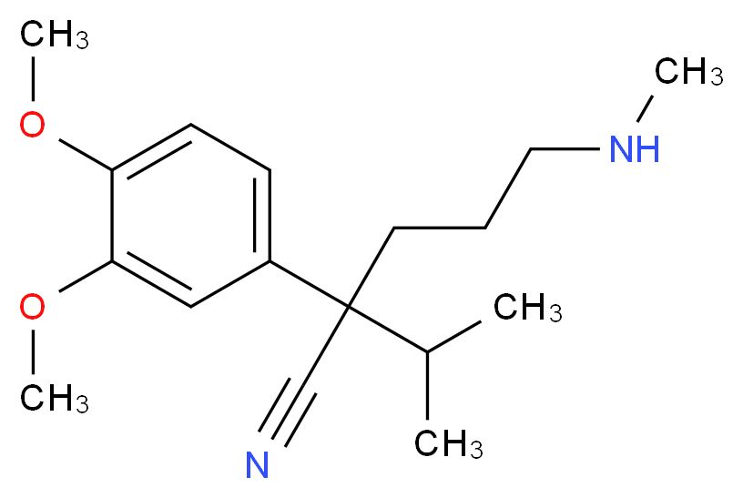 2-(3,4-dimethoxyphenyl)-5-(methylamino)-2-(propan-2-yl)pentanenitrile_分子结构_CAS_34245-14-2