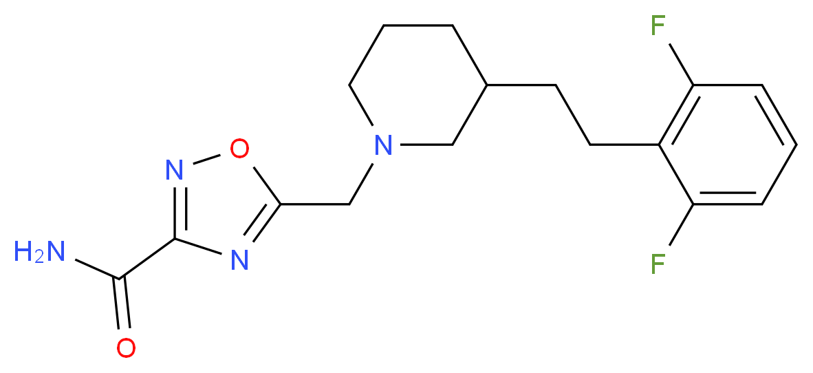 5-({3-[2-(2,6-difluorophenyl)ethyl]-1-piperidinyl}methyl)-1,2,4-oxadiazole-3-carboxamide_分子结构_CAS_)