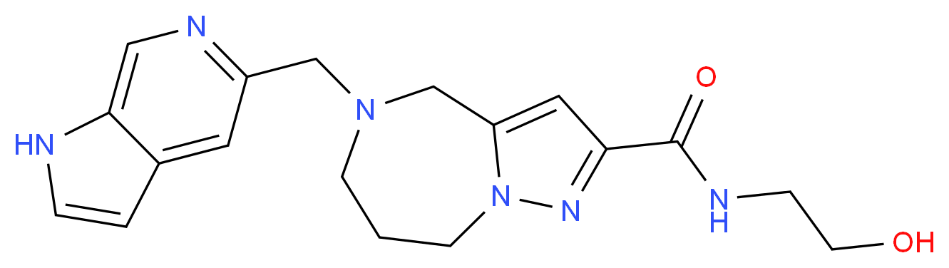 N-(2-hydroxyethyl)-5-(1H-pyrrolo[2,3-c]pyridin-5-ylmethyl)-5,6,7,8-tetrahydro-4H-pyrazolo[1,5-a][1,4]diazepine-2-carboxamide_分子结构_CAS_)
