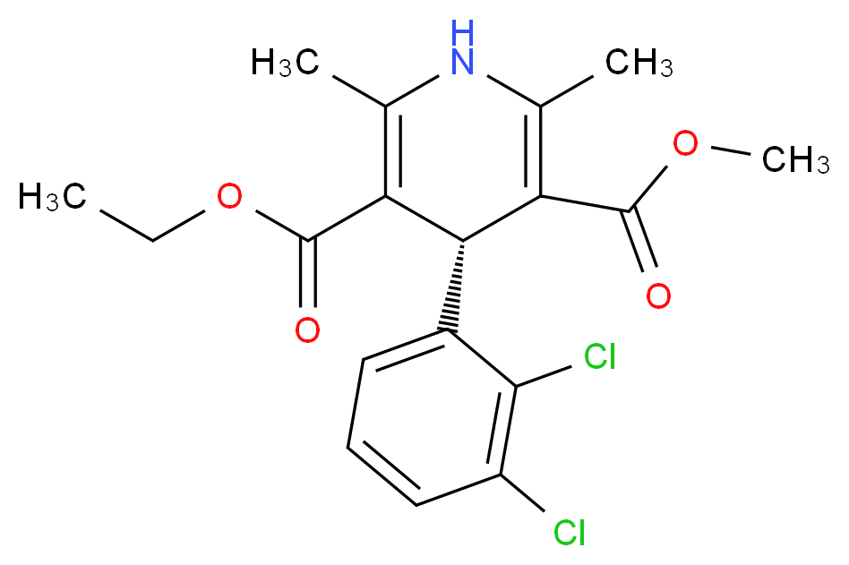 3-ethyl 5-methyl (4S)-4-(2,3-dichlorophenyl)-2,6-dimethyl-1,4-dihydropyridine-3,5-dicarboxylate_分子结构_CAS_72509-76-3