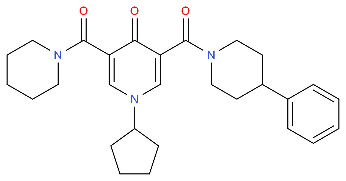 1-cyclopentyl-3-[(4-phenyl-1-piperidinyl)carbonyl]-5-(1-piperidinylcarbonyl)-4(1H)-pyridinone_分子结构_CAS_)