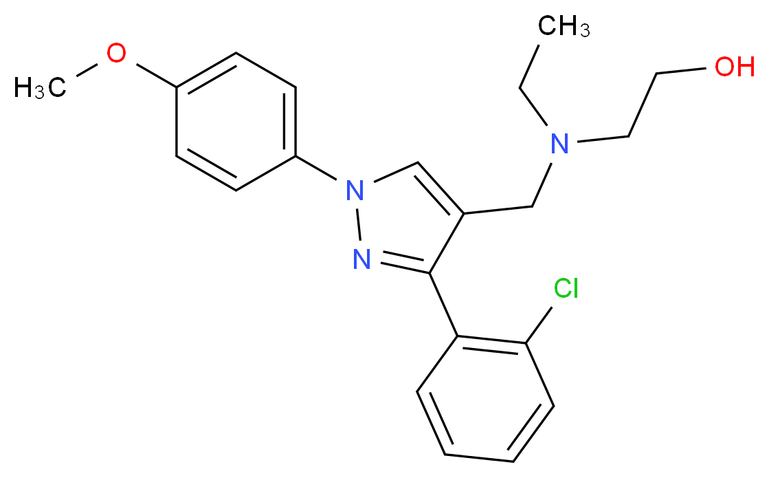 2-[{[3-(2-chlorophenyl)-1-(4-methoxyphenyl)-1H-pyrazol-4-yl]methyl}(ethyl)amino]ethanol_分子结构_CAS_)