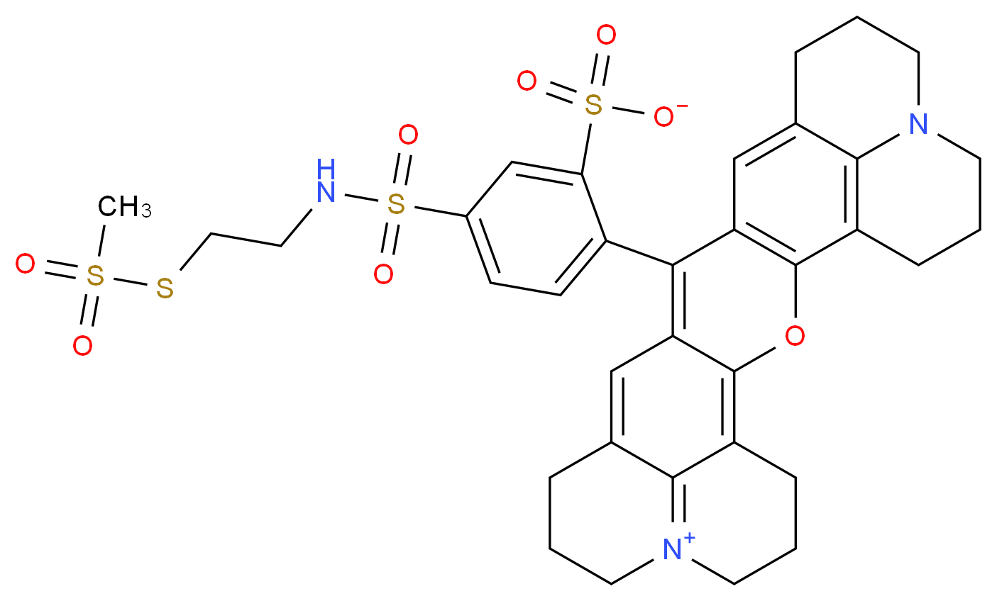 16-(4-{[2-(methanesulfonylsulfanyl)ethyl]sulfamoyl}-2-sulfonatophenyl)-3-oxa-9λ<sup>5</sup>,23-diazaheptacyclo[17.7.1.1<sup>5</sup>,<sup>9</sup>.0<sup>2</sup>,<sup>1</sup><sup>7</sup>.0<sup>4</sup>,<sup>1</sup><sup>5</sup>.0<sup>2</sup><sup>3</sup>,<sup>2</sup><sup>7</sup>.0<sup>1</sup><sup>3</sup>,<sup>2</sup><sup>8</sup>]octacosa-1(27),2(17),4,9(28),13,15,18-heptaen-9-ylium_分子结构_CAS_386229-76-1