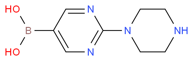 (2-PIPERAZIN-1-YLPYRIMIDIN-5-YL)BORONIC ACID_分子结构_CAS_1176001-52-7)