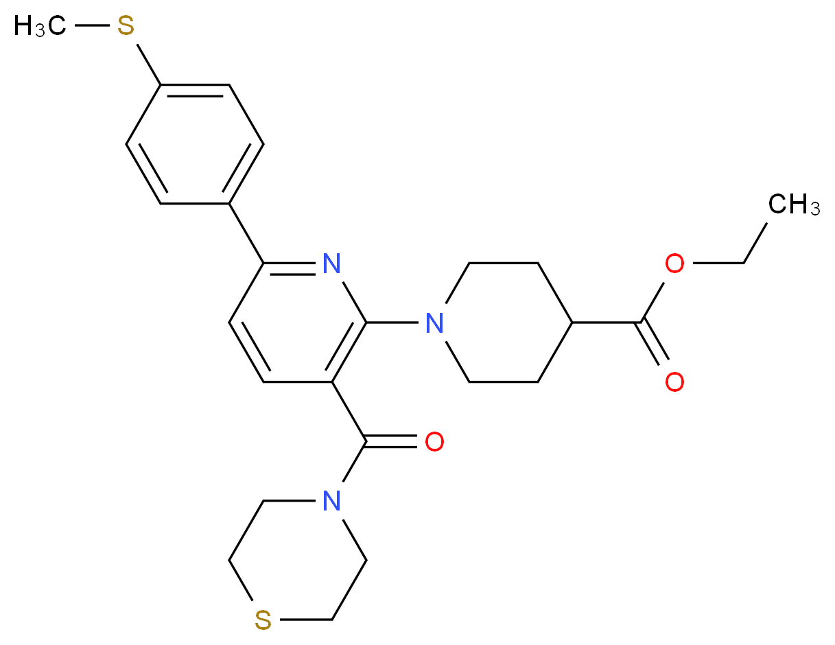 ethyl 1-[6-[4-(methylthio)phenyl]-3-(4-thiomorpholinylcarbonyl)-2-pyridinyl]-4-piperidinecarboxylate_分子结构_CAS_)
