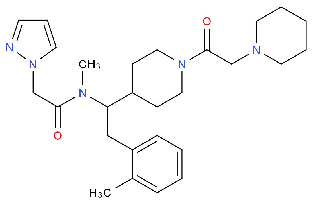 N-methyl-N-{2-(2-methylphenyl)-1-[1-(1-piperidinylacetyl)-4-piperidinyl]ethyl}-2-(1H-pyrazol-1-yl)acetamide_分子结构_CAS_)