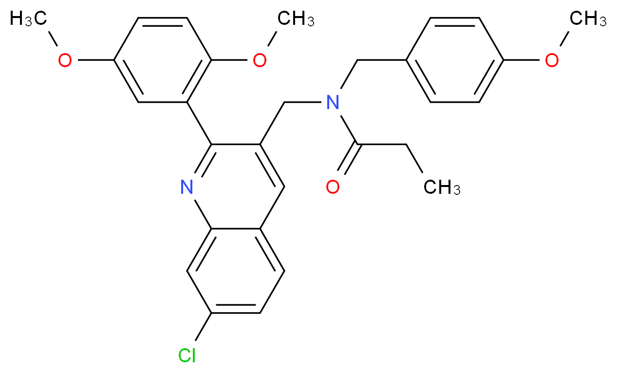N-{[7-chloro-2-(2,5-dimethoxyphenyl)-3-quinolinyl]methyl}-N-(4-methoxybenzyl)propanamide_分子结构_CAS_)