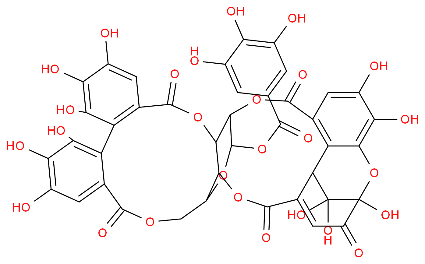 1,13,14,15,18,19,20,34,35,39,39-undecahydroxy-2,5,10,23,31-pentaoxo-6,9,24,27,30,40-hexaoxaoctacyclo[34.3.1.0<sup>4</sup>,<sup>3</sup><sup>8</sup>.0<sup>7</sup>,<sup>2</sup><sup>6</sup>.0<sup>8</sup>,<sup>2</sup><sup>9</sup>.0<sup>1</sup><sup>1</sup>,<sup>1</sup><sup>6</sup>.0<sup>1</sup><sup>7</sup>,<sup>2</sup><sup>2</sup>.0<sup>3</sup><sup>2</sup>,<sup>3</sup><sup>7</sup>]tetraconta-3,11(16),12,14,17,19,21,32(37),33,35-decaen-28-yl 3,4,5-trihydroxybenzoate_分子结构_CAS_60976-49-0