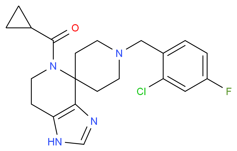 1'-(2-chloro-4-fluorobenzyl)-5-(cyclopropylcarbonyl)-1,5,6,7-tetrahydrospiro[imidazo[4,5-c]pyridine-4,4'-piperidine]_分子结构_CAS_)