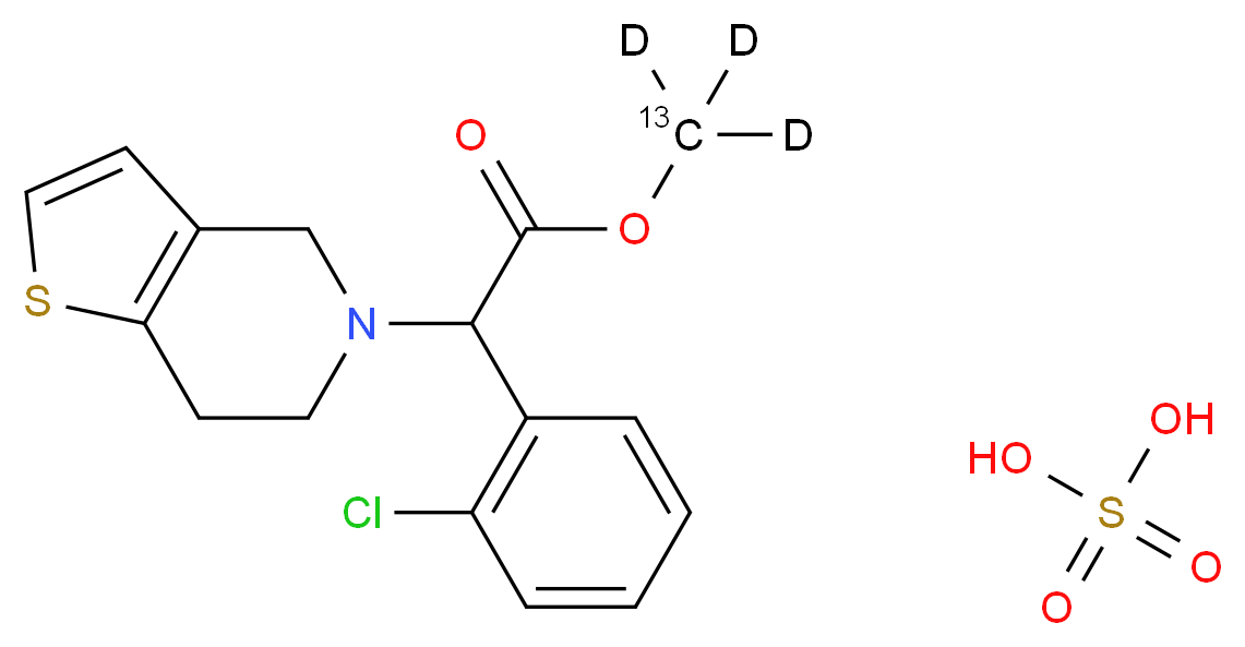 sulfuric acid (<sup>1</sup><sup>3</sup>C,<sup>2</sup>H<sub>3</sub>)methyl 2-(2-chlorophenyl)-2-{4H,5H,6H,7H-thieno[3,2-c]pyridin-5-yl}acetate_分子结构_CAS_1246814-55-0