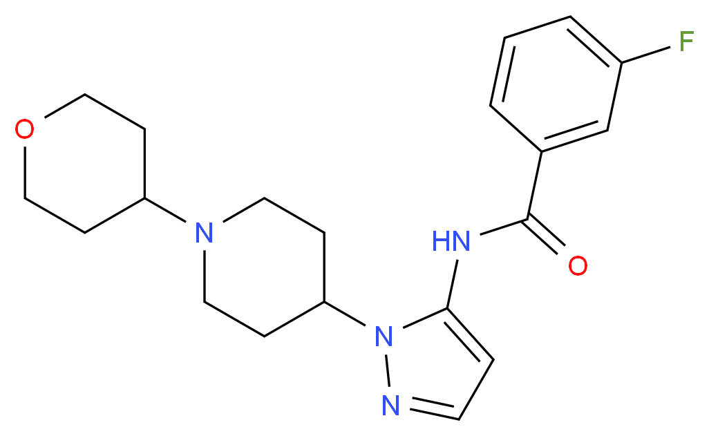 3-fluoro-N-{1-[1-(tetrahydro-2H-pyran-4-yl)-4-piperidinyl]-1H-pyrazol-5-yl}benzamide_分子结构_CAS_)