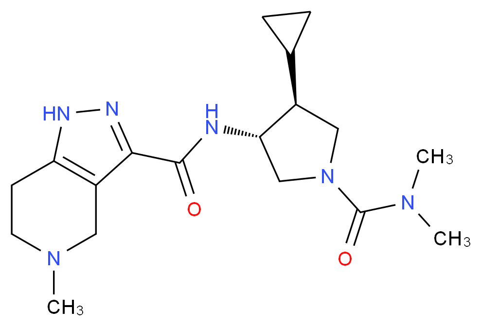 N-{(3R*,4S*)-4-cyclopropyl-1-[(dimethylamino)carbonyl]pyrrolidin-3-yl}-5-methyl-4,5,6,7-tetrahydro-1H-pyrazolo[4,3-c]pyridine-3-carboxamide_分子结构_CAS_)