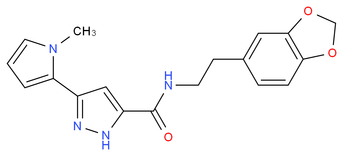 N-[2-(1,3-benzodioxol-5-yl)ethyl]-3-(1-methyl-1H-pyrrol-2-yl)-1H-pyrazole-5-carboxamide_分子结构_CAS_)