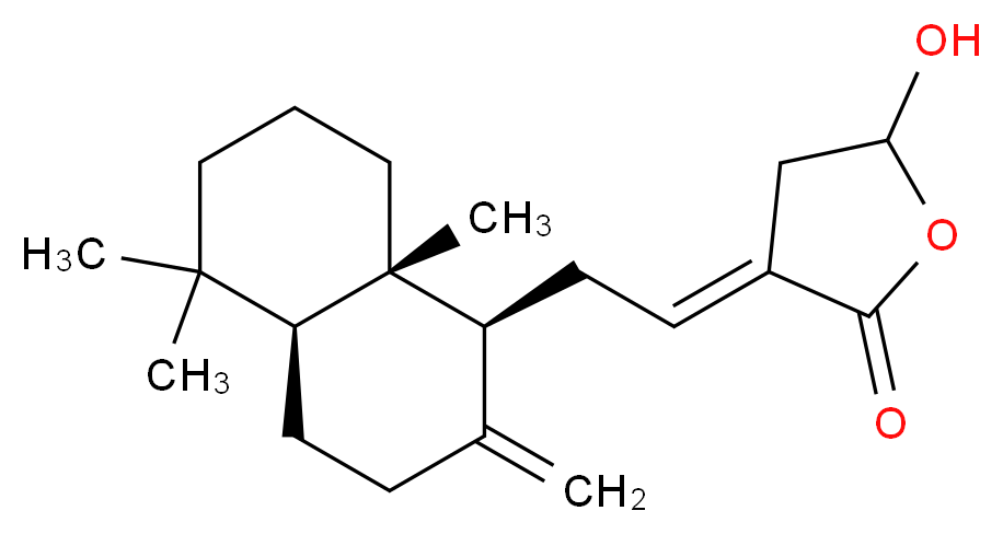 (3E)-3-{2-[(1S,4aS,8aS)-5,5,8a-trimethyl-2-methylidene-decahydronaphthalen-1-yl]ethylidene}-5-hydroxyoxolan-2-one_分子结构_CAS_119188-37-3