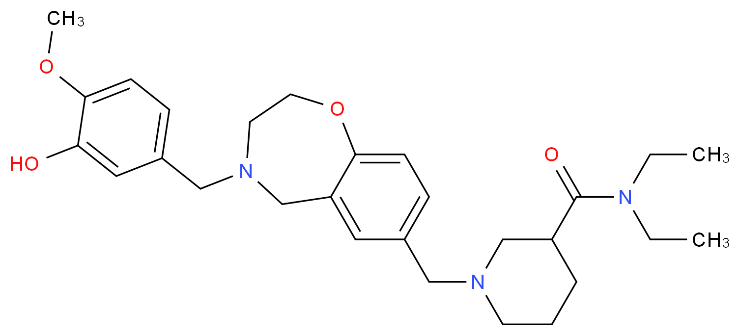 N,N-diethyl-1-{[4-(3-hydroxy-4-methoxybenzyl)-2,3,4,5-tetrahydro-1,4-benzoxazepin-7-yl]methyl}-3-piperidinecarboxamide_分子结构_CAS_)