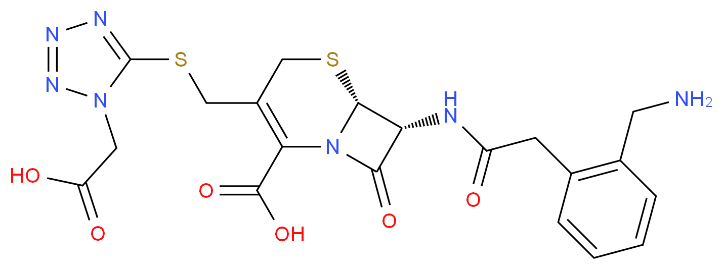 (6R,7R)-7-{2-[2-(aminomethyl)phenyl]acetamido}-3-({[1-(carboxymethyl)-1H-1,2,3,4-tetrazol-5-yl]sulfanyl}methyl)-8-oxo-5-thia-1-azabicyclo[4.2.0]oct-2-ene-2-carboxylic acid_分子结构_CAS_60925-61-3