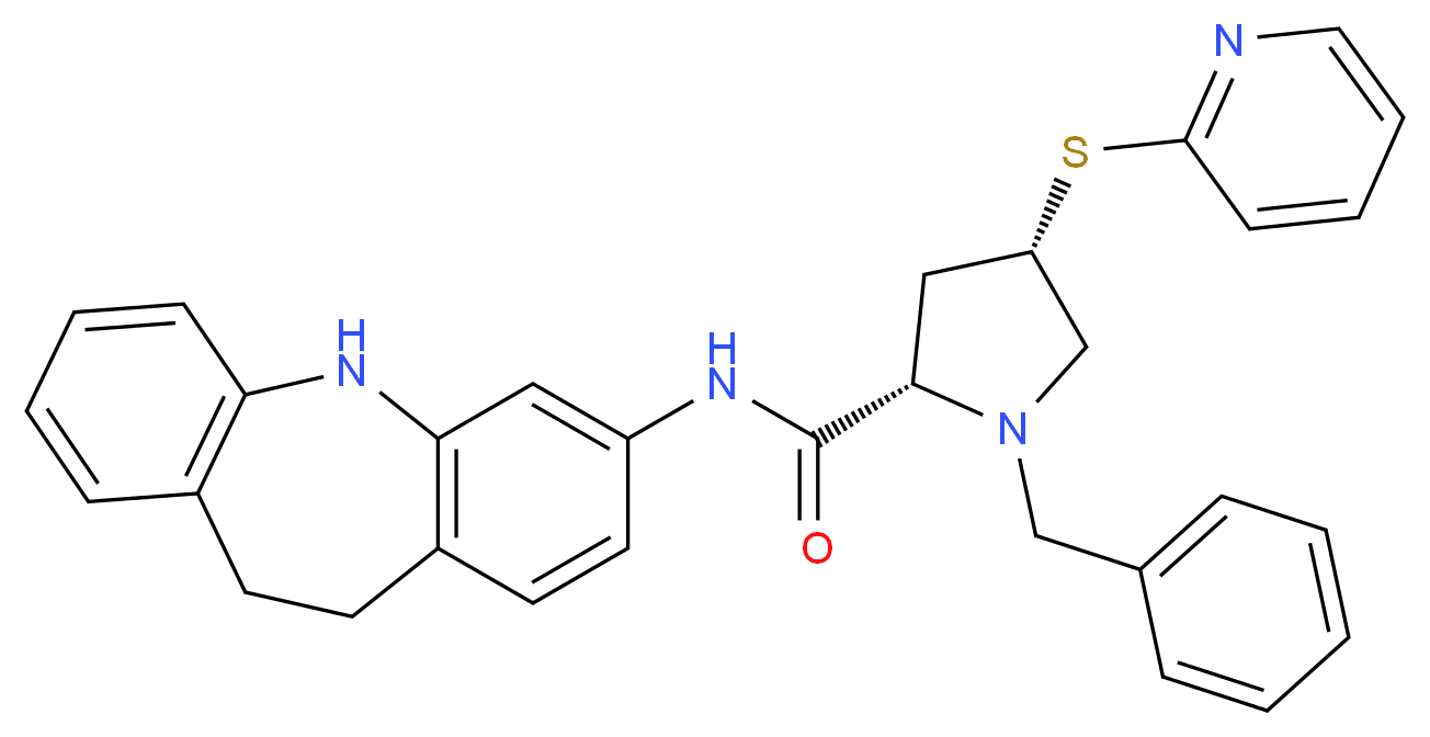 (4S)-1-benzyl-N-(10,11-dihydro-5H-dibenzo[b,f]azepin-3-yl)-4-(2-pyridinylthio)-L-prolinamide_分子结构_CAS_)