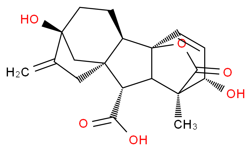 (1R,2R,5S,8S,9S,10R,11R,12S)-5,12-dihydroxy-11-methyl-6-methylidene-16-oxo-15-oxapentacyclo[9.3.2.1<sup>5</sup>,<sup>8</sup>.0<sup>1</sup>,<sup>1</sup><sup>0</sup>.0<sup>2</sup>,<sup>8</sup>]heptadec-13-ene-9-carboxylic acid_分子结构_CAS_77-06-5