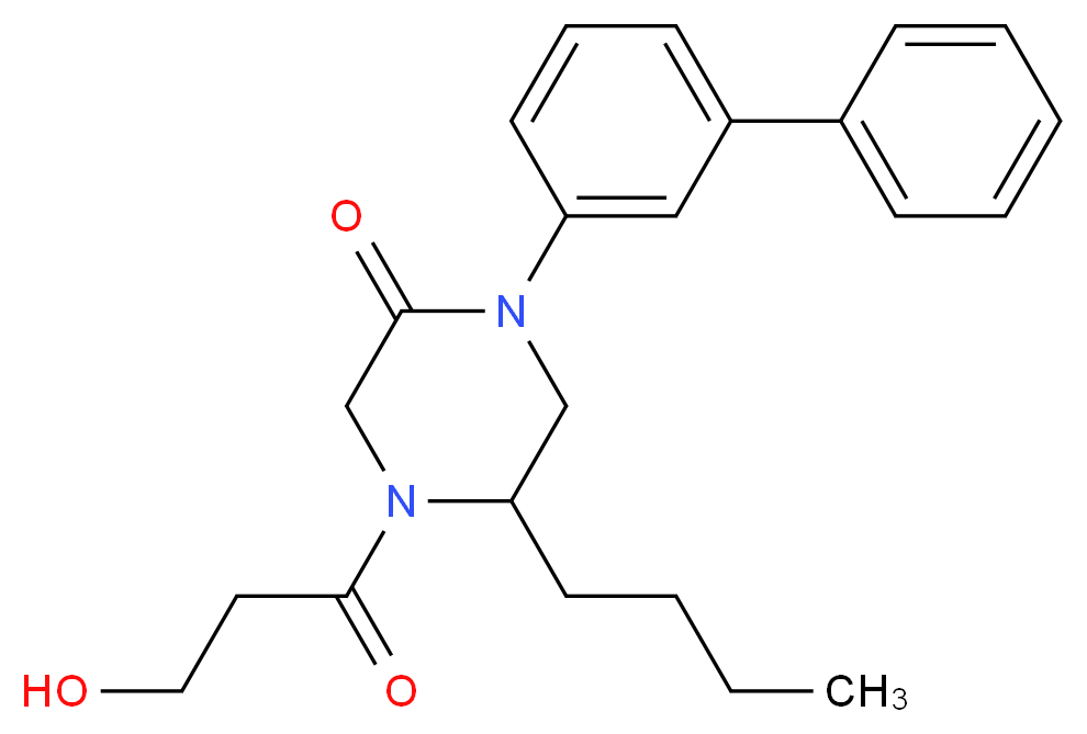 1-(3-biphenylyl)-5-butyl-4-(3-hydroxypropanoyl)-2-piperazinone_分子结构_CAS_)