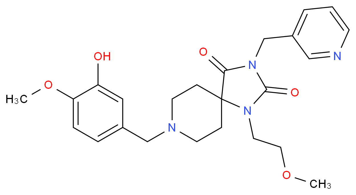 8-(3-hydroxy-4-methoxybenzyl)-1-(2-methoxyethyl)-3-(3-pyridinylmethyl)-1,3,8-triazaspiro[4.5]decane-2,4-dione_分子结构_CAS_)