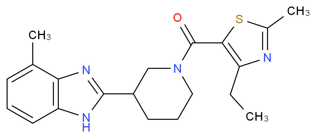 2-{1-[(4-ethyl-2-methyl-1,3-thiazol-5-yl)carbonyl]-3-piperidinyl}-4-methyl-1H-benzimidazole_分子结构_CAS_)