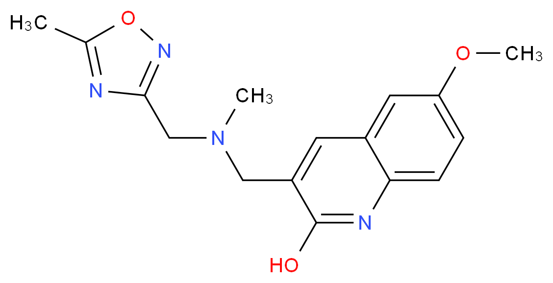 6-methoxy-3-({methyl[(5-methyl-1,2,4-oxadiazol-3-yl)methyl]amino}methyl)quinolin-2-ol_分子结构_CAS_)