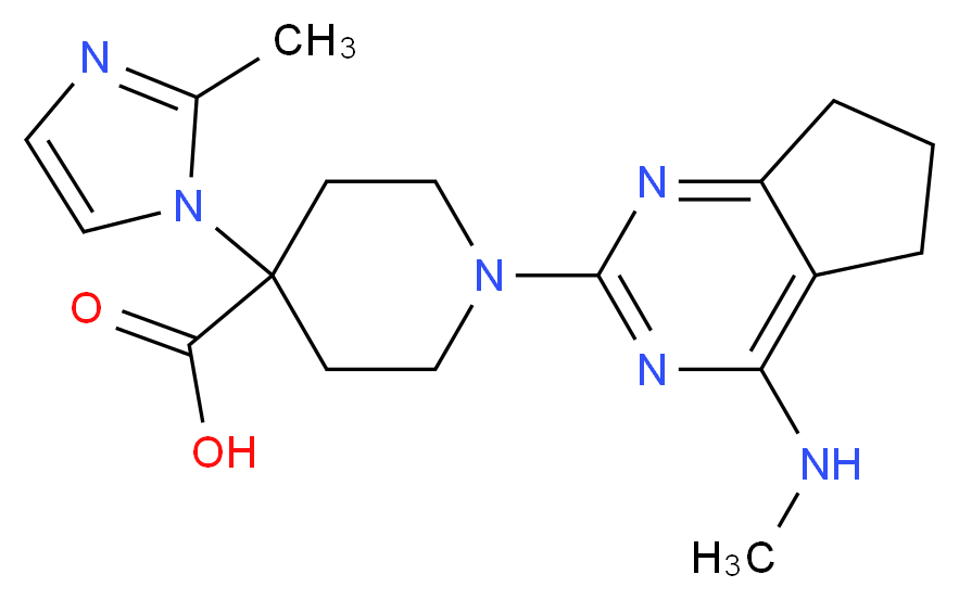 1-[4-(methylamino)-6,7-dihydro-5H-cyclopenta[d]pyrimidin-2-yl]-4-(2-methyl-1H-imidazol-1-yl)piperidine-4-carboxylic acid_分子结构_CAS_)