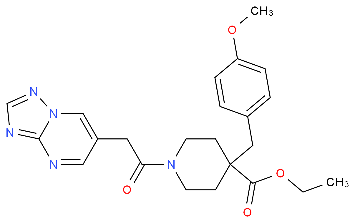 ethyl 4-(4-methoxybenzyl)-1-([1,2,4]triazolo[1,5-a]pyrimidin-6-ylacetyl)-4-piperidinecarboxylate_分子结构_CAS_)
