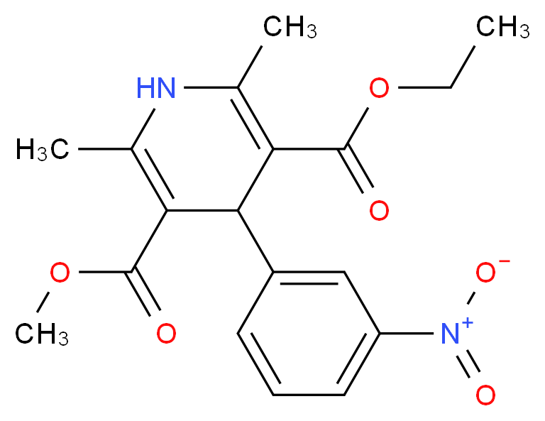 3-ethyl 5-methyl 2,6-dimethyl-4-(3-nitrophenyl)-1,4-dihydropyridine-3,5-dicarboxylate_分子结构_CAS_39562-70-4