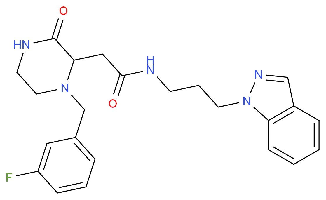 2-[1-(3-fluorobenzyl)-3-oxo-2-piperazinyl]-N-[3-(1H-indazol-1-yl)propyl]acetamide_分子结构_CAS_)