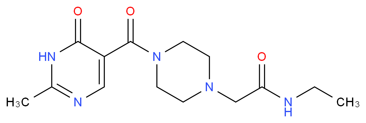 N-ethyl-2-{4-[(2-methyl-6-oxo-1,6-dihydro-5-pyrimidinyl)carbonyl]-1-piperazinyl}acetamide_分子结构_CAS_)
