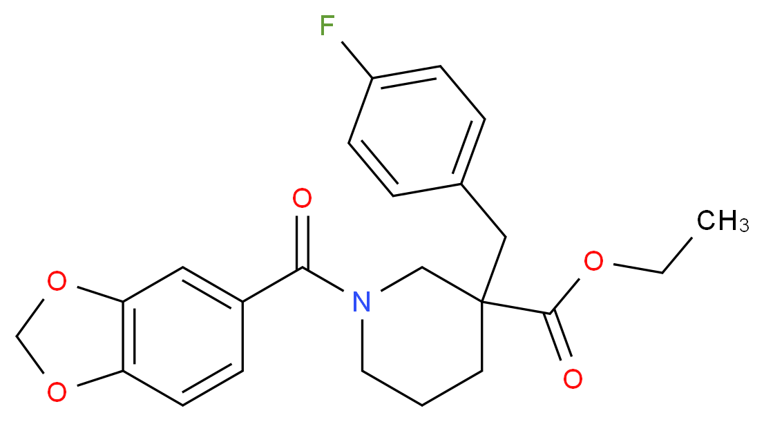 ethyl 1-(1,3-benzodioxol-5-ylcarbonyl)-3-(4-fluorobenzyl)-3-piperidinecarboxylate_分子结构_CAS_)