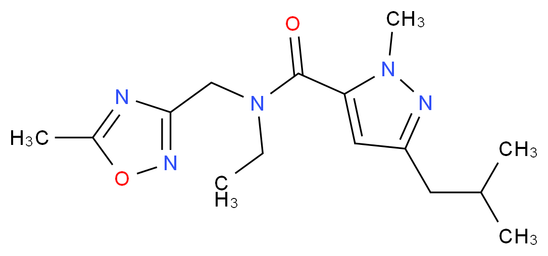 N-ethyl-3-isobutyl-1-methyl-N-[(5-methyl-1,2,4-oxadiazol-3-yl)methyl]-1H-pyrazole-5-carboxamide_分子结构_CAS_)