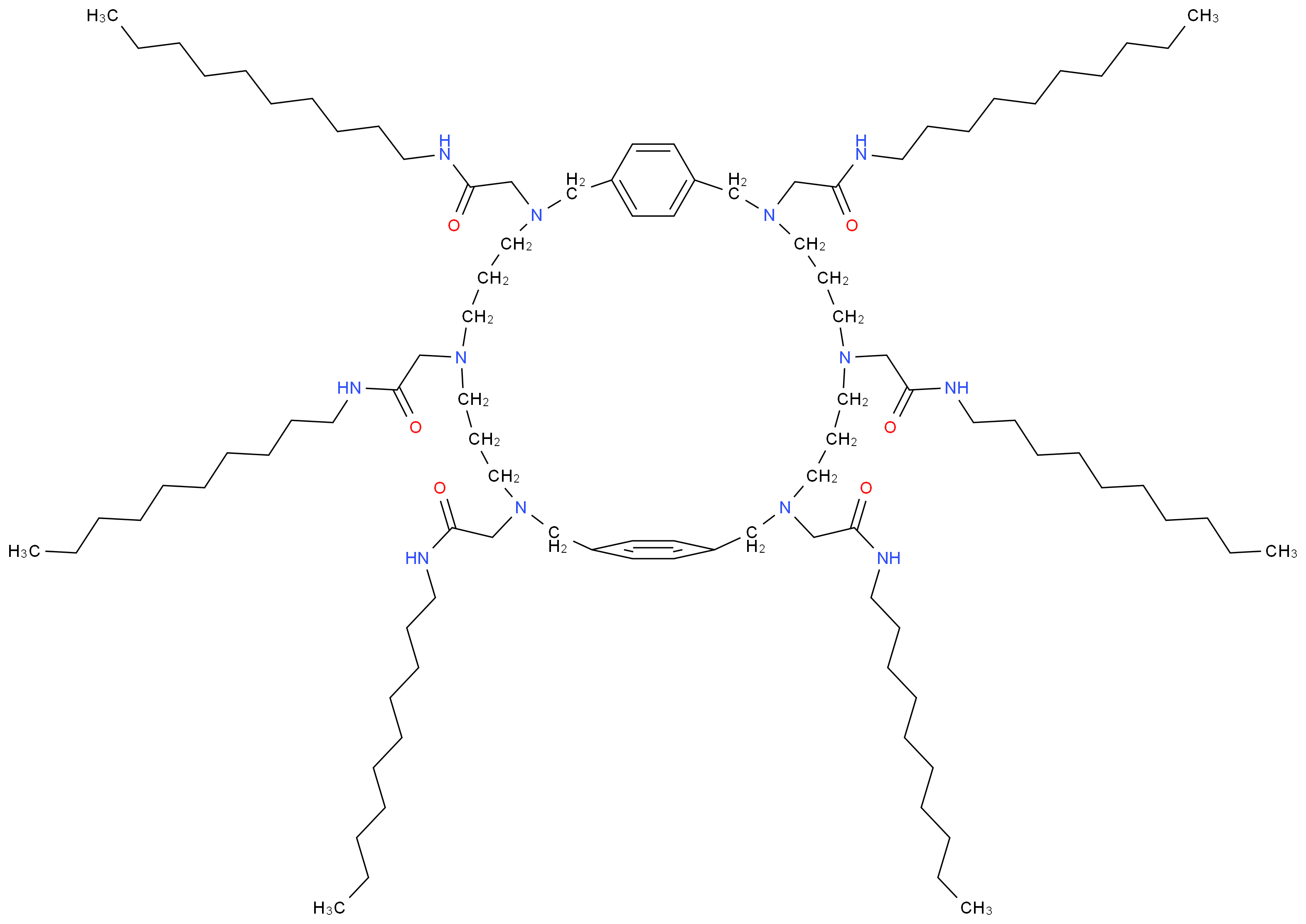 N-decyl-2-{7,11,18,22,26-pentakis[(decylcarbamoyl)methyl]-3,7,11,18,22,26-hexaazatricyclo[26.2.2.2<sup>1</sup><sup>3</sup>,<sup>1</sup><sup>6</sup>]tetratriaconta-1(30),13,15,28,31,33-hexaen-3-yl}acetamide_分子结构_CAS_227092-22-0