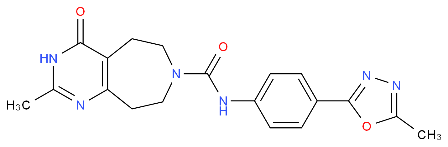 2-methyl-N-[4-(5-methyl-1,3,4-oxadiazol-2-yl)phenyl]-4-oxo-3,4,5,6,8,9-hexahydro-7H-pyrimido[4,5-d]azepine-7-carboxamide_分子结构_CAS_)