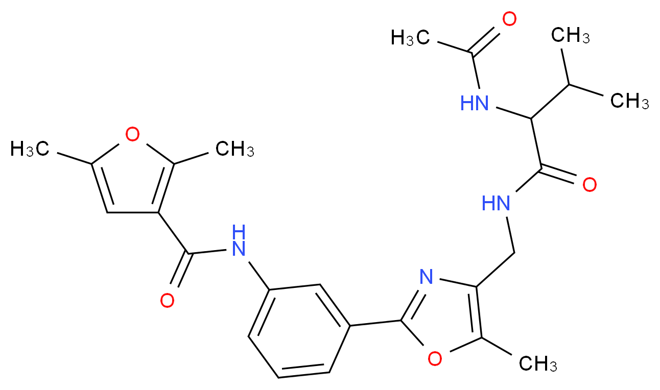 N~2~-acetyl-N~1~-[(2-{3-[(2,5-dimethyl-3-furoyl)amino]phenyl}-5-methyl-1,3-oxazol-4-yl)methyl]valinamide_分子结构_CAS_)