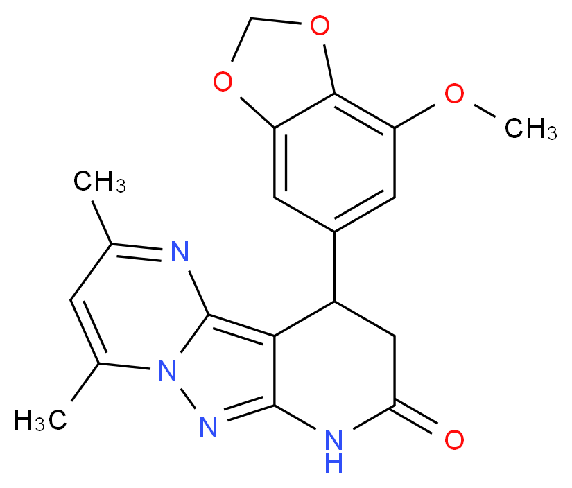 10-(7-methoxy-1,3-benzodioxol-5-yl)-2,4-dimethyl-9,10-dihydropyrido[2',3':3,4]pyrazolo[1,5-a]pyrimidin-8(7H)-one_分子结构_CAS_)