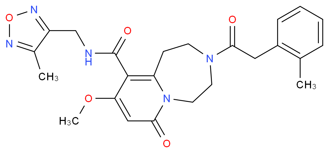 9-methoxy-N-[(4-methyl-1,2,5-oxadiazol-3-yl)methyl]-3-[(2-methylphenyl)acetyl]-7-oxo-1,2,3,4,5,7-hexahydropyrido[1,2-d][1,4]diazepine-10-carboxamide_分子结构_CAS_)