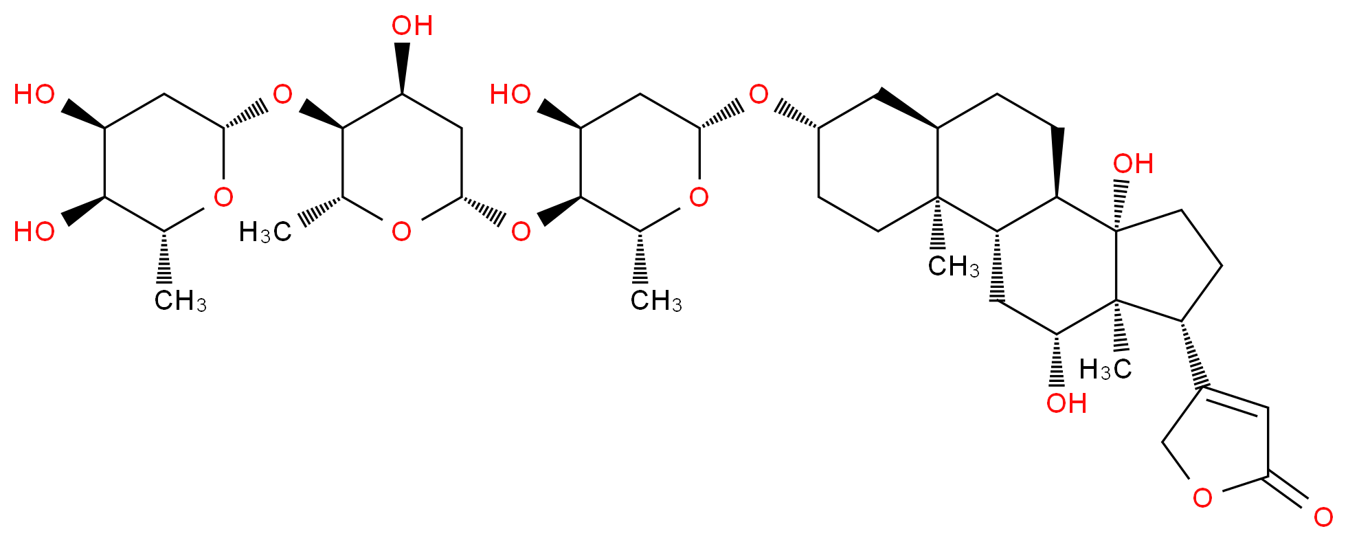 4-[(1S,2S,5S,7R,10R,11S,14R,15S,16R)-5-{[(2R,4S,5S,6R)-5-{[(2S,4S,5S,6R)-5-{[(2S,4S,5S,6R)-4,5-dihydroxy-6-methyloxan-2-yl]oxy}-4-hydroxy-6-methyloxan-2-yl]oxy}-4-hydroxy-6-methyloxan-2-yl]oxy}-11,16-dihydroxy-2,15-dimethyltetracyclo[8.7.0.0<sup>2</sup>,<sup>7</sup>.0<sup>1</sup><sup>1</sup>,<sup>1</sup><sup>5</sup>]heptadecan-14-yl]-2,5-dihydrofuran-2-one_分子结构_CAS_20830-75-5