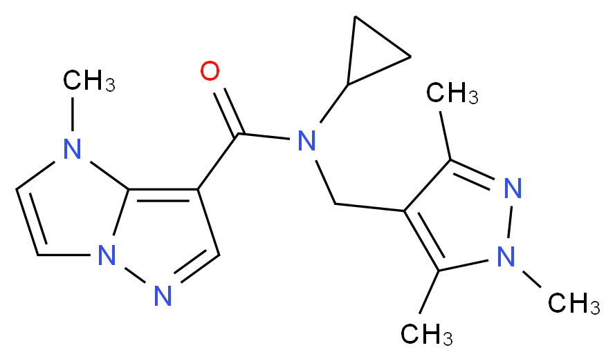 N-cyclopropyl-1-methyl-N-[(1,3,5-trimethyl-1H-pyrazol-4-yl)methyl]-1H-imidazo[1,2-b]pyrazole-7-carboxamide_分子结构_CAS_)